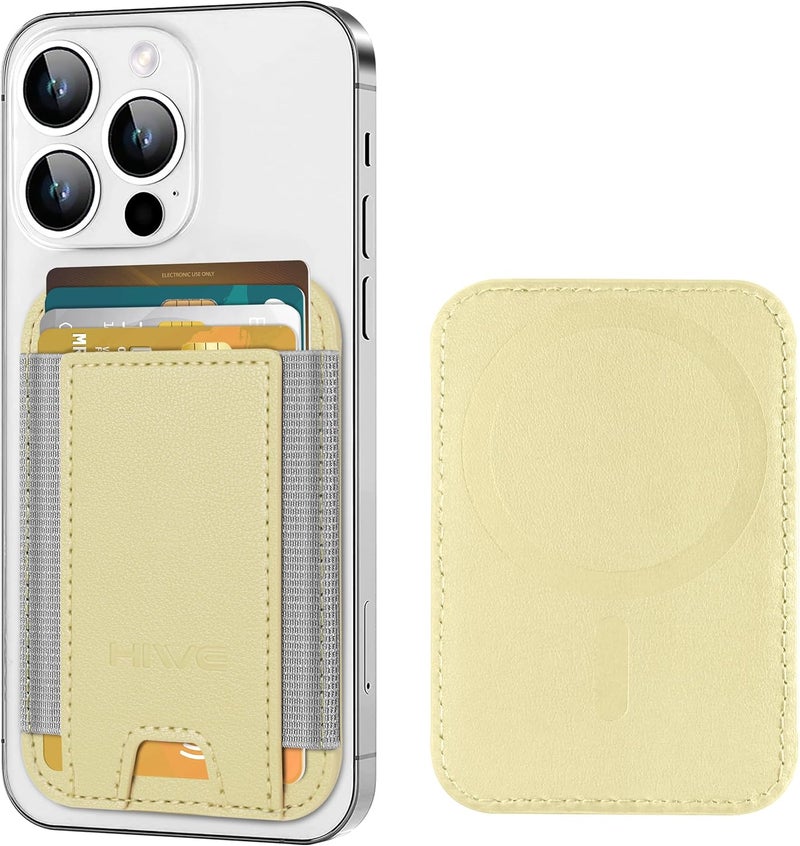 HiWe for MagSafe Wallet, Strongest Magnetic Wallet for iPhone 17/16/15/14/13/12 Series, 7 Cards Holder, Leather Minimalist Slim RFID, 1 Slot, Lemon Yellow - Image 1
